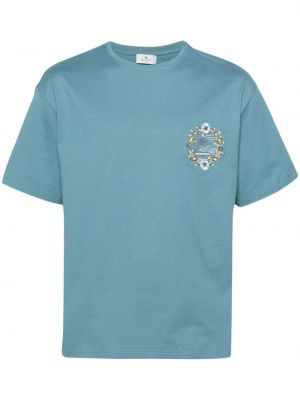 Pamučna majica s vezom Etro plava