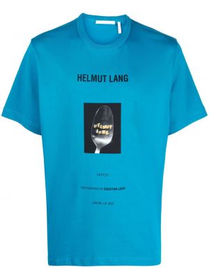 Koszulka bawełniana z nadrukiem Helmut Lang niebieska