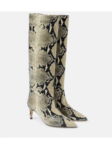Gyvatės rašto iš natūralios odos ilgaauliai batai Paris Texas pilka