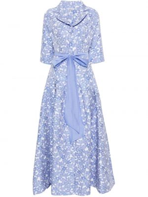 Rochie lunga cu model floral din jacard Baruni albastru