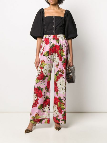 Pantalones de cintura alta de flores con estampado Dolce & Gabbana rosa
