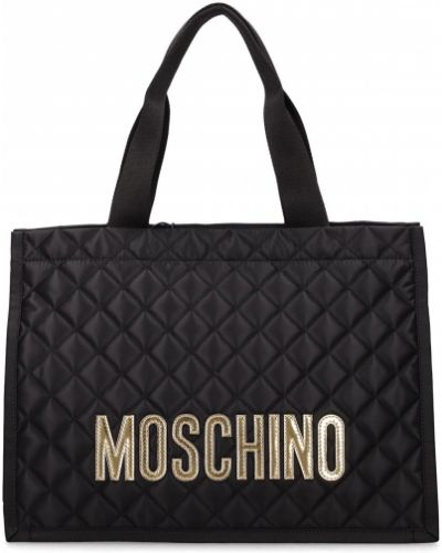 Prešívaná nylónová nákupná taška Moschino čierna