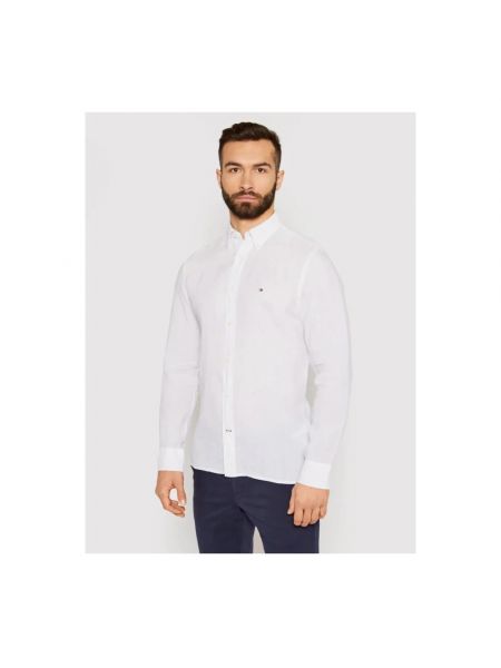 Camisa de lino slim fit de algodón Tommy Hilfiger blanco