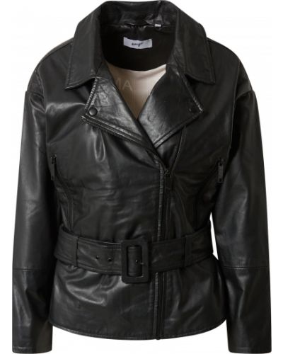 Jednofarebná priliehavá kožená bunda na zips Maze - čierna