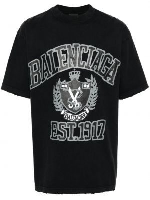 Raštuotas medvilninis marškinėliai su nubrozdinimais Balenciaga juoda