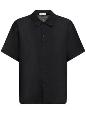 Lniana koszula z krótkim rękawem oversize Commas czarna