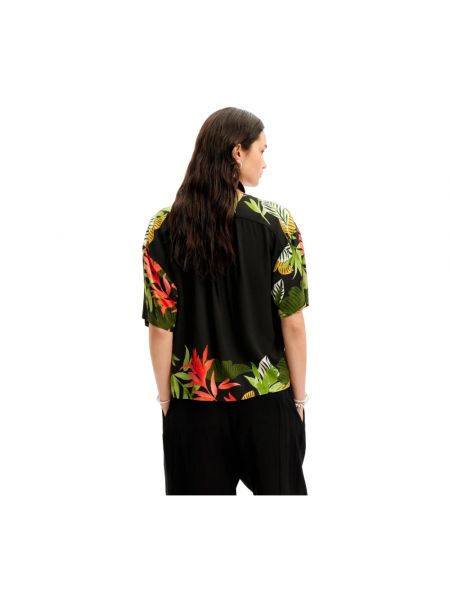 Camisa manga corta con estampado tropical Desigual negro