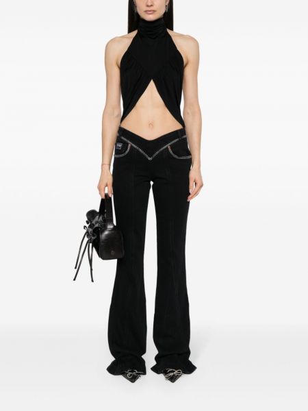 Madala vöökohaga alt laienevad teksapüksid Versace Jeans Couture must