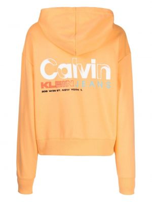 Hoodie en coton à imprimé Calvin Klein orange