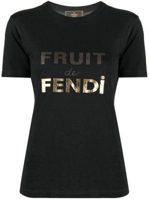 Bavlněné tričko s potiskem Fendi Pre-owned černé