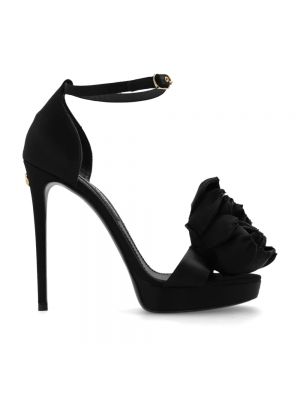 Sandali di raso a fiori Dolce & Gabbana nero