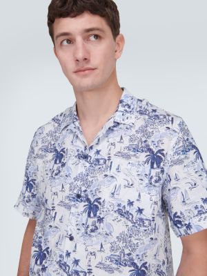 Lněná košile s potiskem Vilebrequin modrá