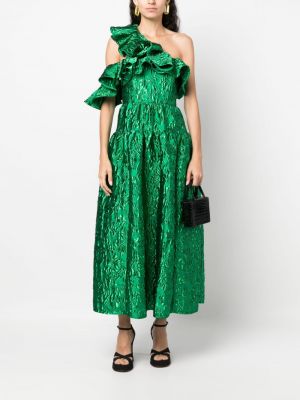 Sukienka koktajlowa z falbankami żakardowa Ulla Johnson zielona