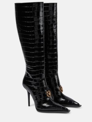Stivali di gomma di pelle in pelle verniciata Versace nero
