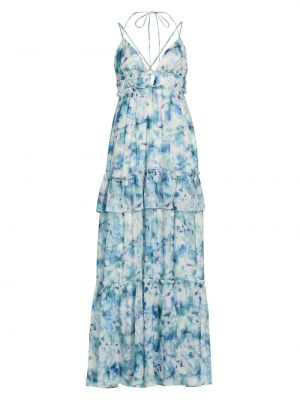 Шелковое длинное платье в цветочек с принтом Cami Nyc