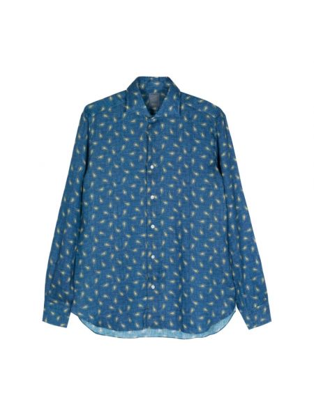 Lniana koszula z wzorem paisley Barba niebieska