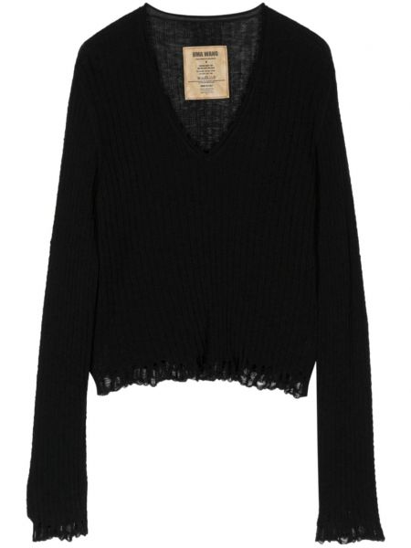 Пуловер с протрити краища с v-образно деколте Uma Wang черно