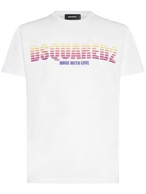 T-shirt i bomull med mönster i jersey Dsquared2 vit