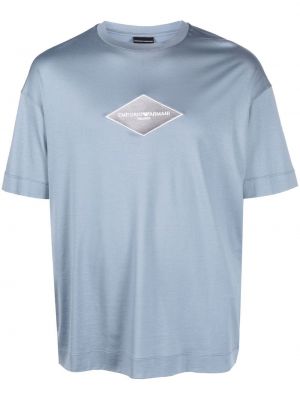 Lyocell medvilninis siuvinėtas marškinėliai Emporio Armani mėlyna
