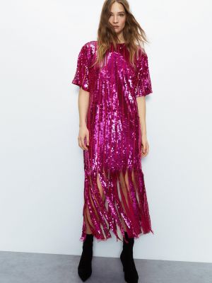 Платье-туника с пайетками с бахромой Warehouse розовый