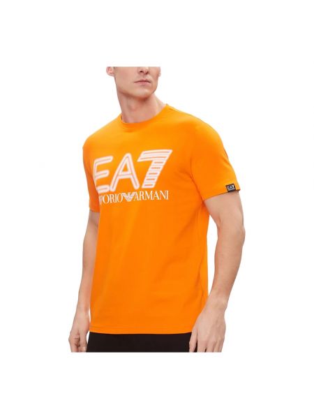 Koszulka z nadrukiem w tygrysie prążki Emporio Armani Ea7 pomarańczowa