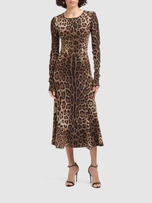 Midi šaty s potlačou s leopardím vzorom Dolce & Gabbana