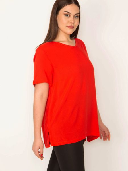 Koszulka z wiskozy z dekoltem w serek pleciona Sans czerwona