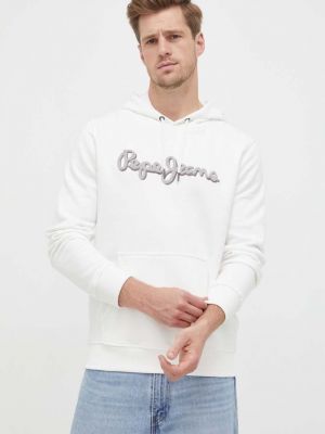 Pamučna hoodie s kapuljačom Pepe Jeans bijela