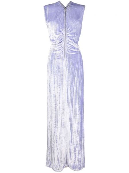 Žametna dolga obleka iz rebrastega žameta z zadrgo Bottega Veneta vijolična