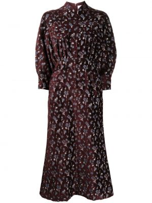 Květinové sametové rovné šaty se stojáčkem Mame Kurogouchi - červená