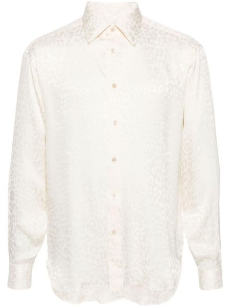 Жакардова копринена дълга риза с леопардов принт Tom Ford бяло