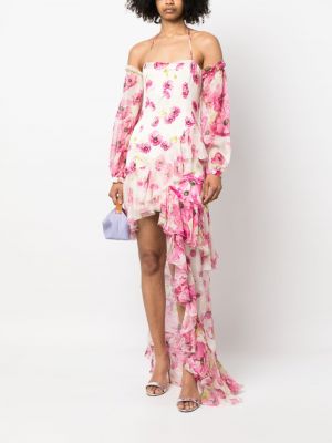 Květinové hedvábné koktejlové šaty s potiskem Raquel Diniz
