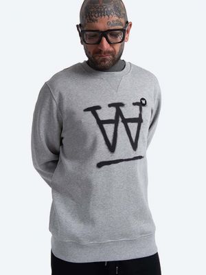 Хлопковый свитер с аппликацией Wood Wood серый