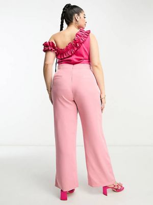 Комбинезон с широкими штанами с рюшами In The Style розовый
