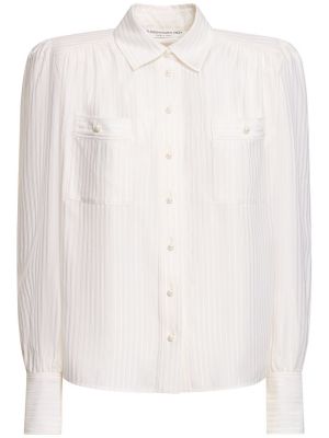Camicia di seta con tasche in tessuto jacquard Alessandra Rich bianco