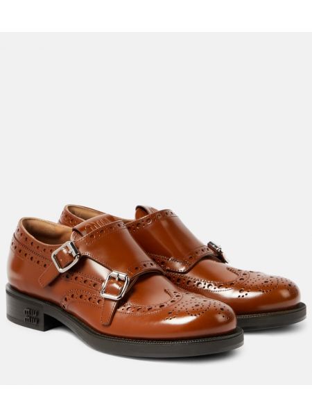 Chaussures à boucles monks en cuir Miu Miu marron