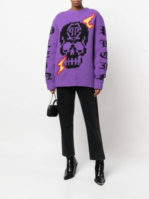 Pull en tricot Philipp Plein violet