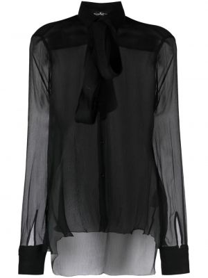 Šifonová hodvábna košeľa s mašľou Ermanno Scervino čierna