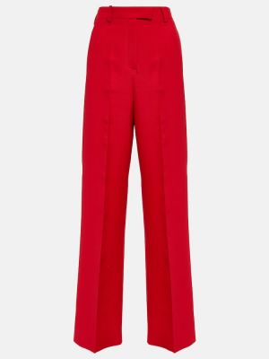 Svilene ravne hlače z visokim pasom Valentino rdeča