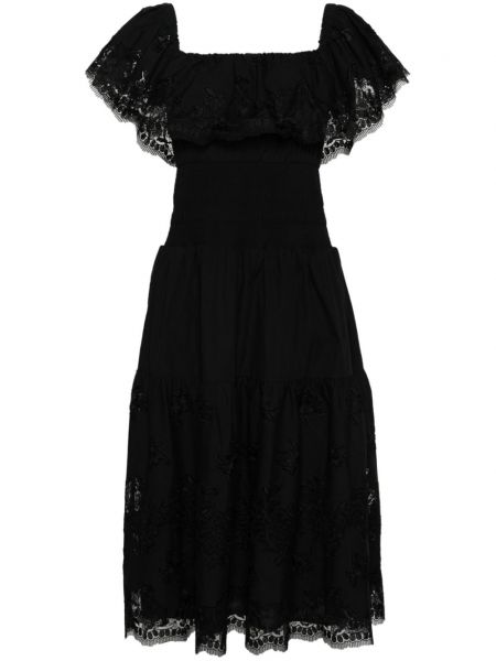 Bombažna midi obleka Self-portrait črna