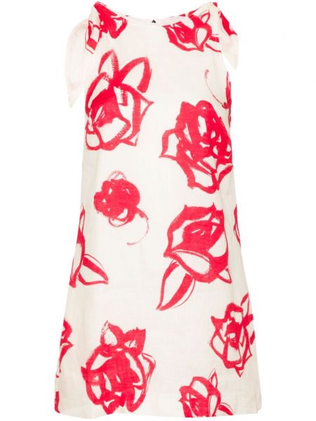 Lanena ravna haljina s cvjetnim printom s printom Msgm bež