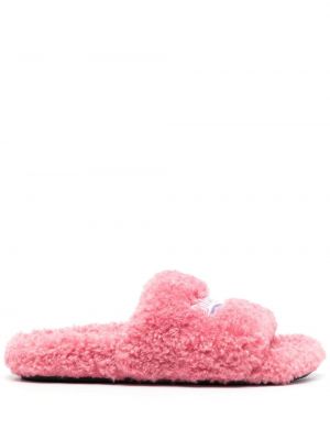 Papuci cu broderie cu blană Balenciaga roz