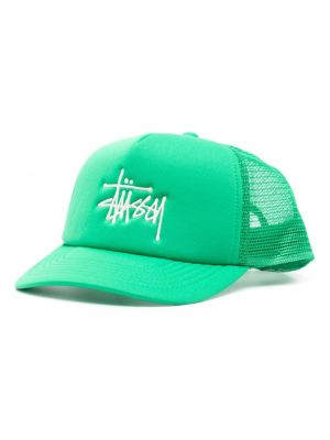 Medvilninis siuvinėtas kepurė su snapeliu Stüssy žalia