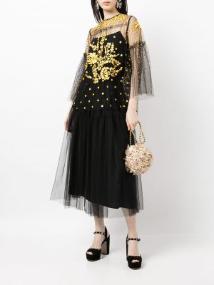 Vestido de cóctel con bordado de flores Biyan negro