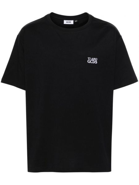 Βαμβακερή μπλούζα με κέντημα Gcds μαύρο