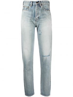 Straight fit džíny s dírami Saint Laurent modré