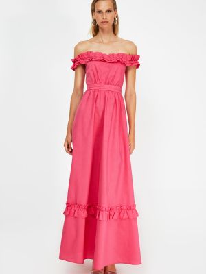 Sukienka z falbankami Trendyol różowa
