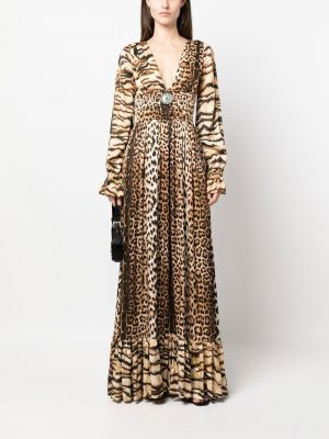 Abendkleid mit print mit leopardenmuster mit v-ausschnitt Roberto Cavalli
