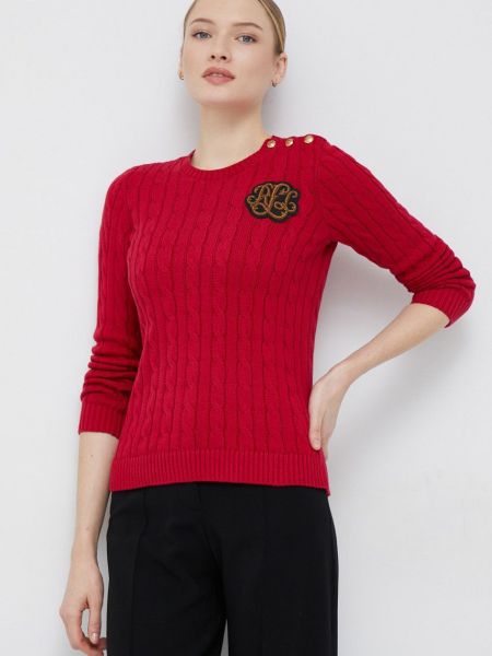 Bavlněný svetr Lauren Ralph Lauren dámský, červená barva, lehký