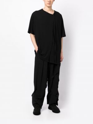 T-shirt en coton col boutonné Yohji Yamamoto noir